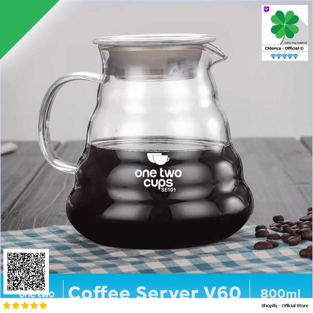 One Two Cups Coffee Server V60 Drip Pour Over Borosilicate Glass SE101