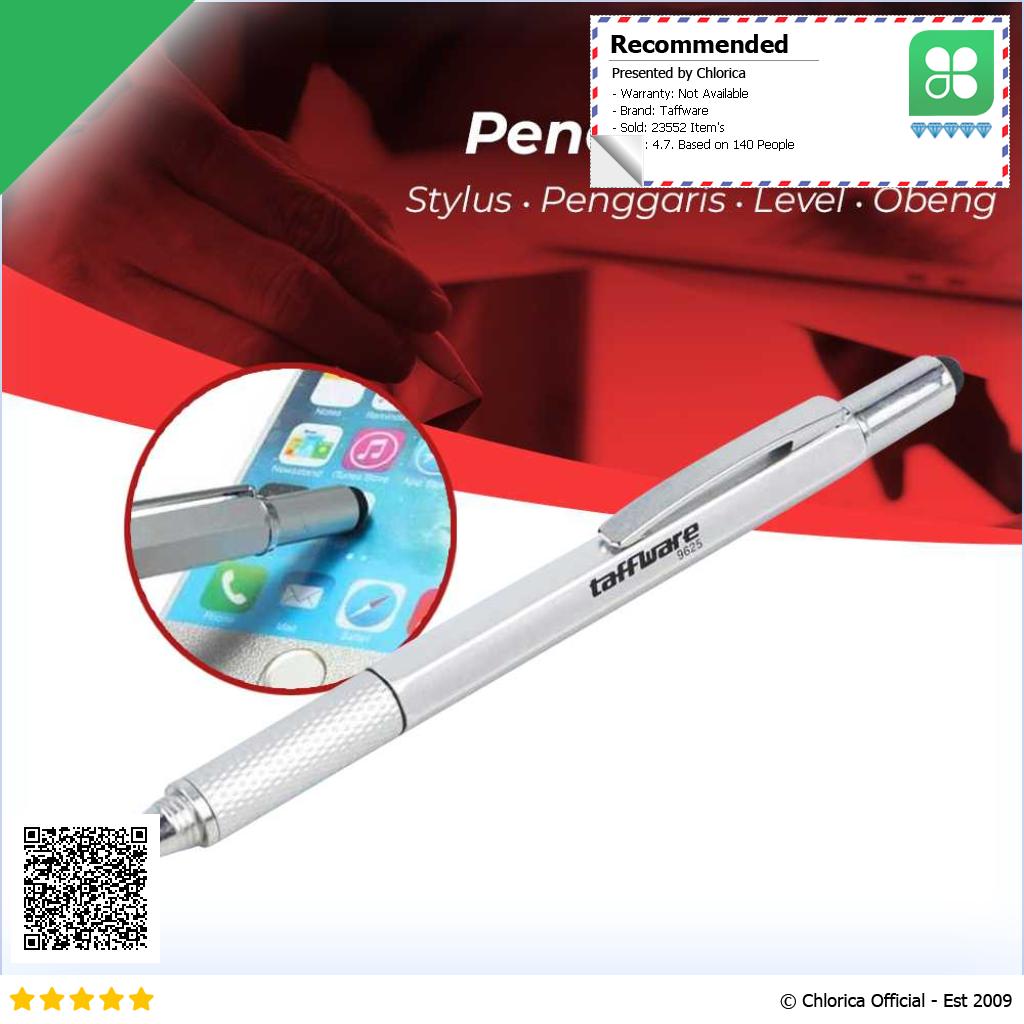 Taffware Pena Multifungsi Plastik Stylus Penggaris Waterpass Obeng 9625