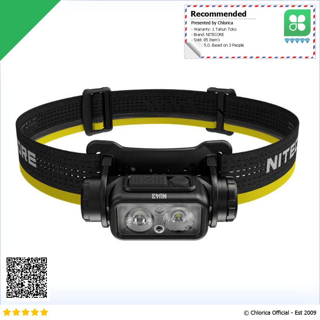 NITECORE Headlamp LED Senter Kepala Lightweight IP68 1400lm 3400mAh NU43