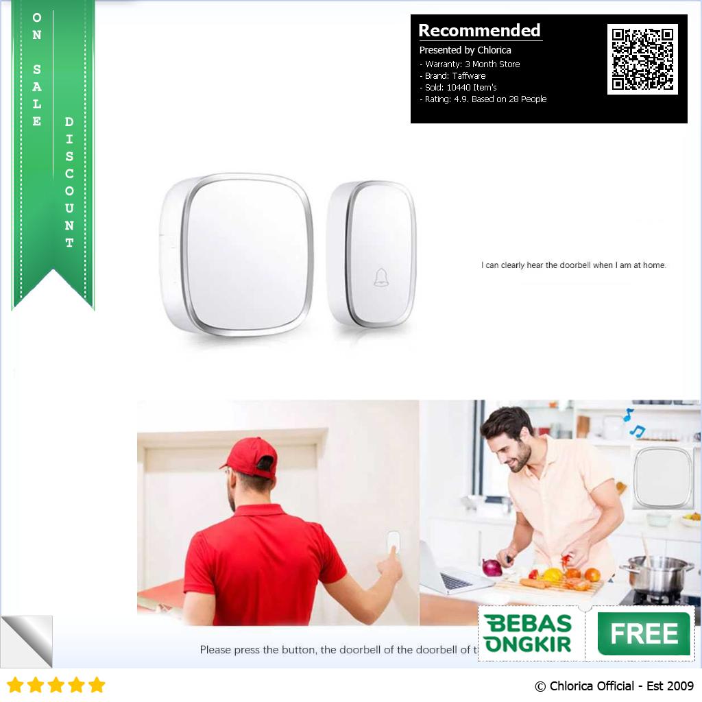 Taffware Bel Pintu Rumah Wireless Doorbells Waterproof 36 Nada A101