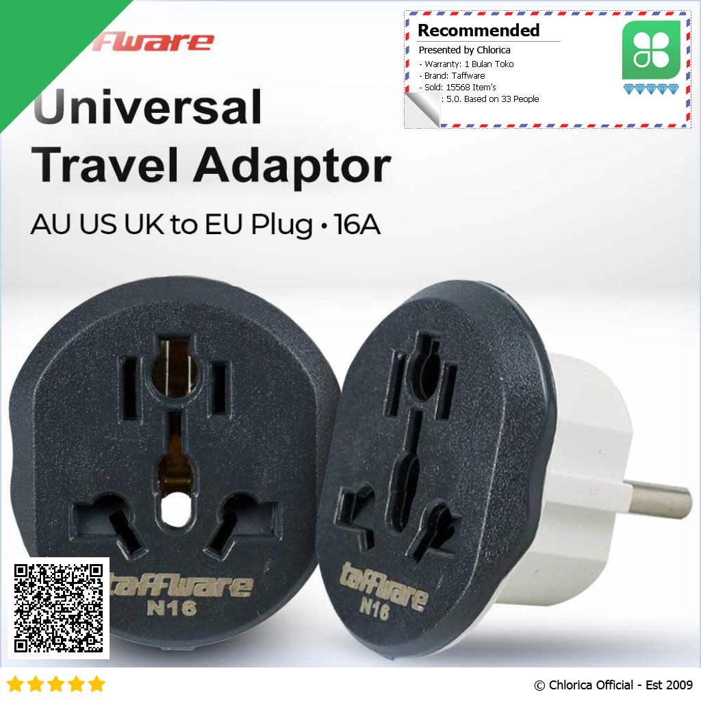 Taffware Loop Universal Travel Adaptor AU US UK to EU Plug 16A N16