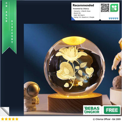 AMARYLLIS Lampu Tidur Bola Kristal 3D Warm White USB 3W AM 6