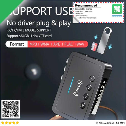 VIKEFON Wireless Audio Receiver Transmitter Bluetooth 5.0 AUX NFC M6