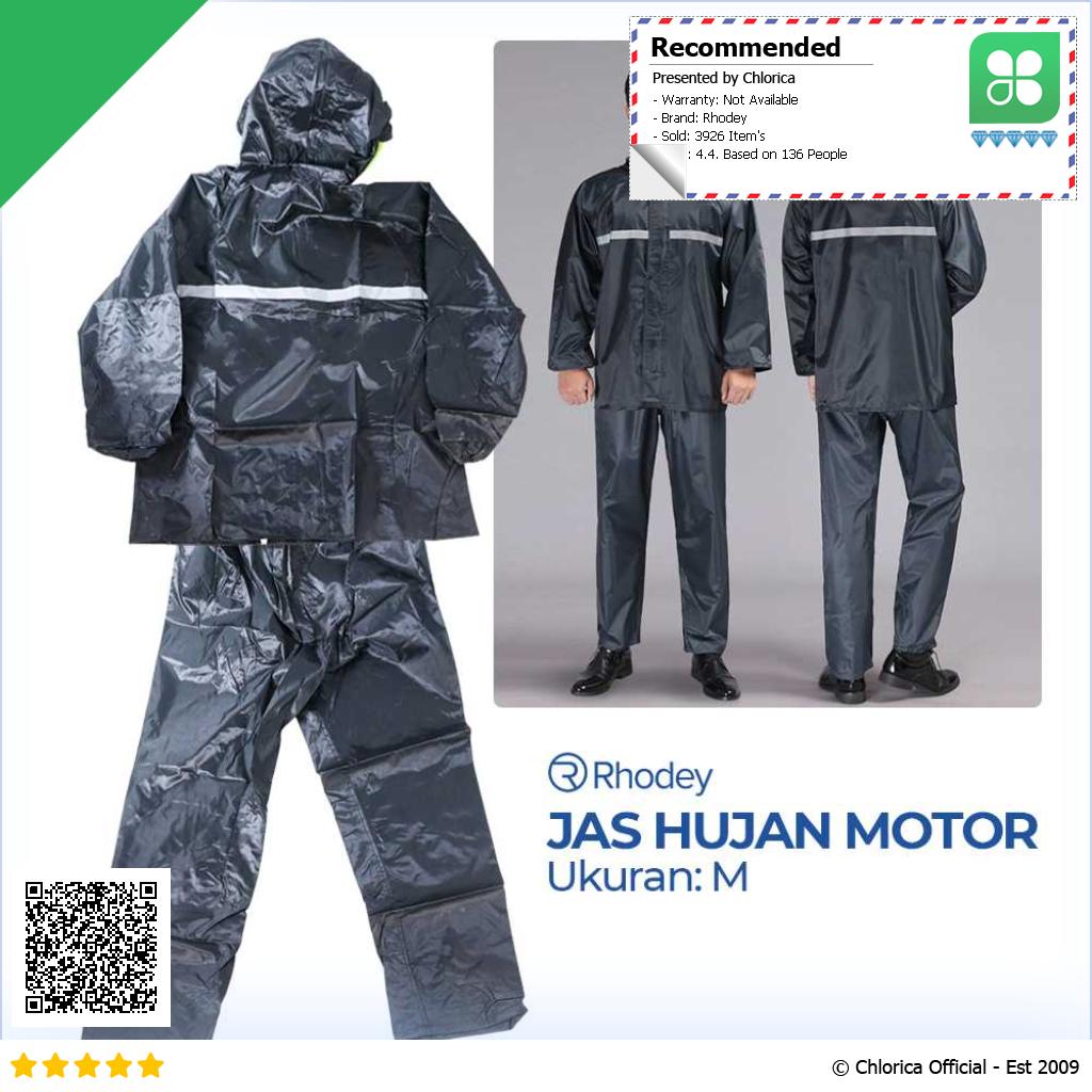 Rhodey Pole Jas Hujan Motor Setelan Raincoat Reflektif Strip with Hood T1