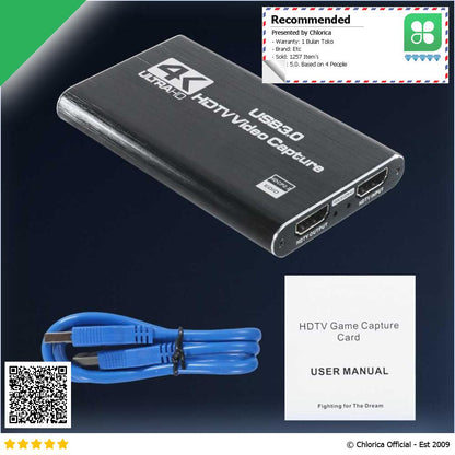 ALLOYSEED HDMI Video Capture Card Adapter Record Box USB3.0 4K HDTV RU900