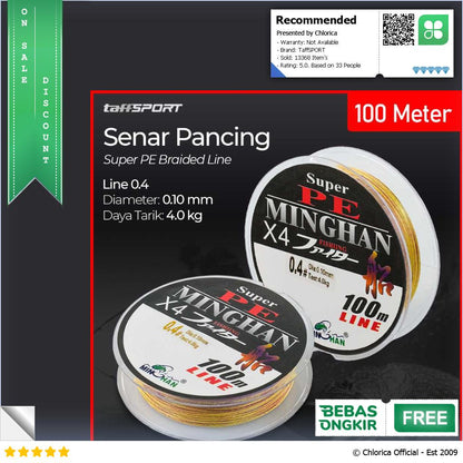 TaffSPORT MINGHAN Senar Benang Tali Pancing Super PE Braided Line 100M X4