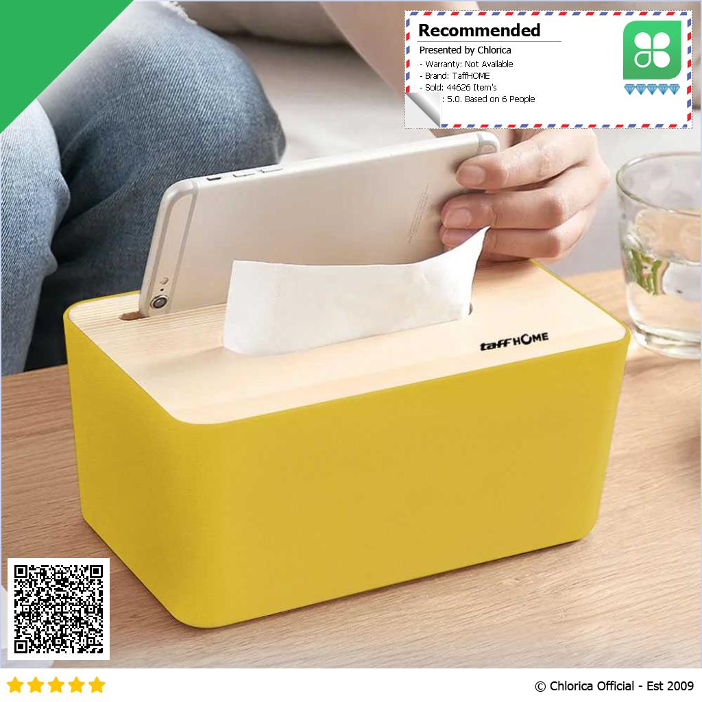 TaffHOME Kotak Tisu Kayu Tissue Box dengan Holder Smartphone ZJ008