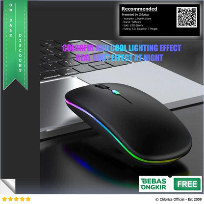 Taffware Optical Wireless Mouse Silent Click RGB 2.4GHz Bluetooth 5.0 DC001