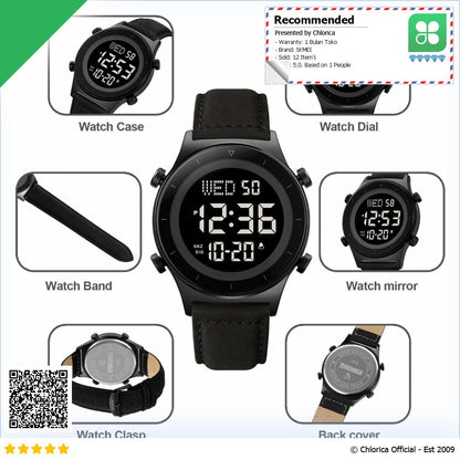 SKMEI Jam Tangan Digital Waterproof LED Light Alarm Leather Strap 2079