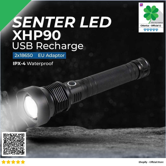 TaffLED Senter LED USB Rechargeable Flashlight Waterproof XHP90 JHS522X