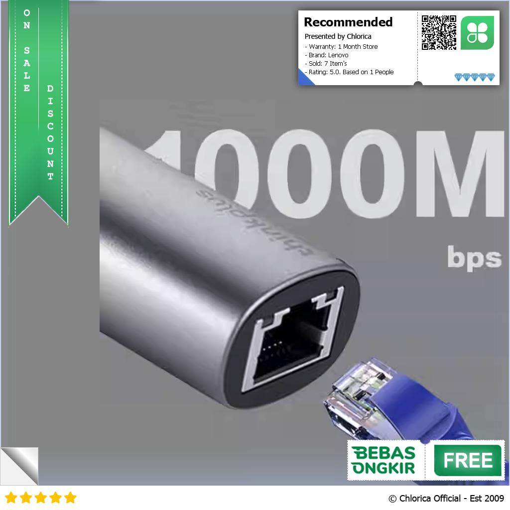 Lenovo Thinkplus USB Type C ke LAN RJ45 Ethernet Gigabit 1000Mbps LRC2