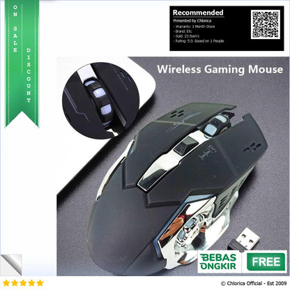 T WOLF Mouse Gaming Silent LED Wireless USB 2.4GHz 600mAh 1600 DPI Q13