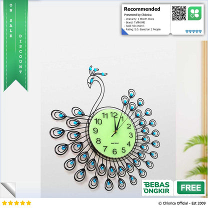 TaffHOME Jam Dinding Quartz Clock Diamond Peacock 53cm H19