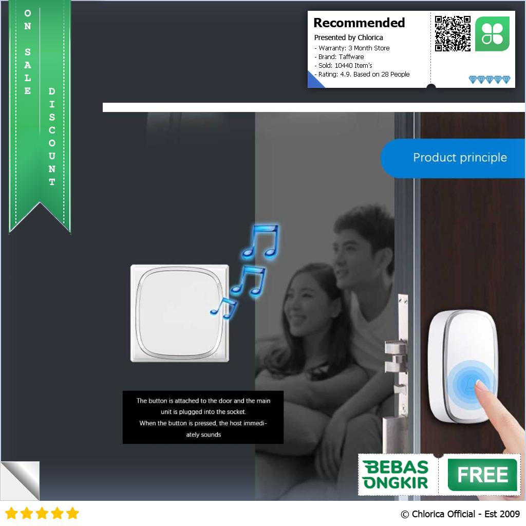 Taffware Bel Pintu Rumah Wireless Doorbells Waterproof 36 Nada A101