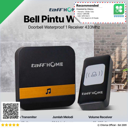 TaffHOME Bell Pintu Wireless Doorbell Waterproof 1 Receiver 433Mhz A9