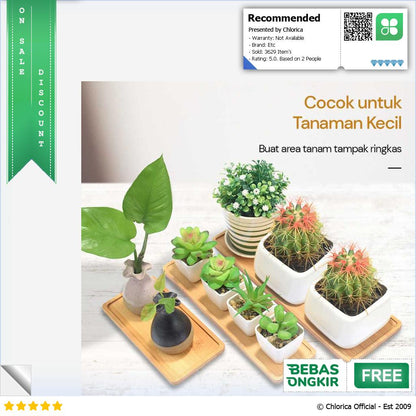 WITUSE Alas Tatakan Pot Tanaman Minimalis Persegi Panjang Bamboo Tray EQF301