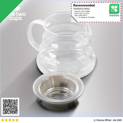 One Two Cups Coffee Server V60 Drip Pour Over Borosilicate Glass SE101