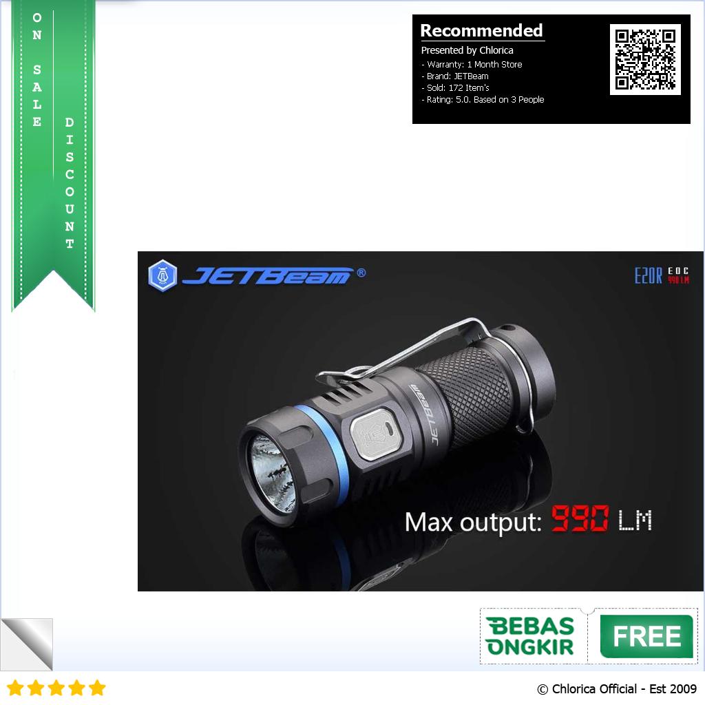 JETBeam Senter LED Luminus SST40 990 Lumens E20R