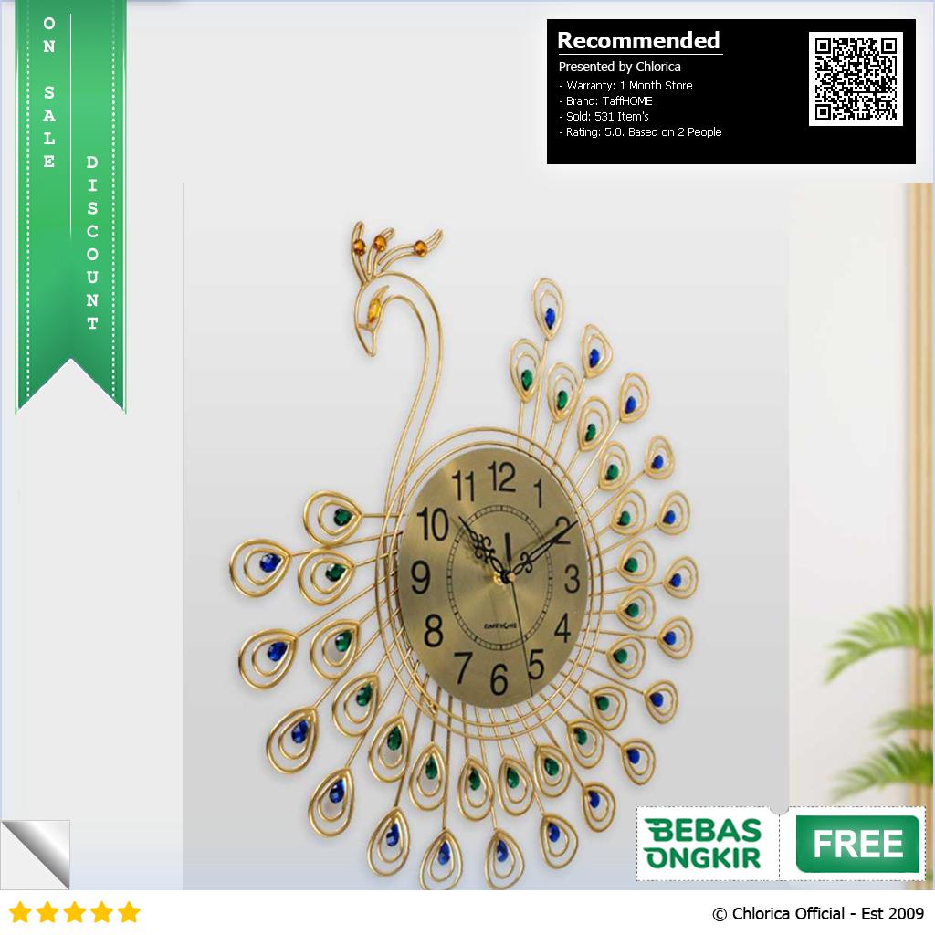 TaffHOME Jam Dinding Quartz Clock Diamond Peacock 53cm H19