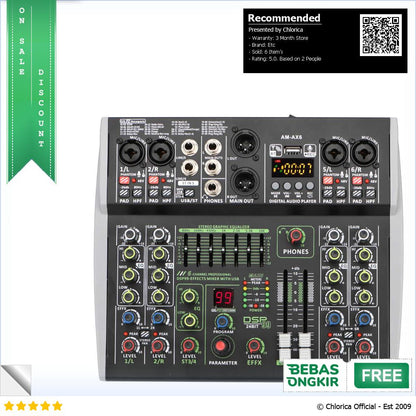 LOMEHO Mixer Audio Professional DSP 99 Effects Bluetooth USB 6 Channel AM AX6