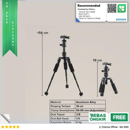 XILETU Tripod Mini Kamera Portable 4 Section 54cm with Holder FM5S MINI