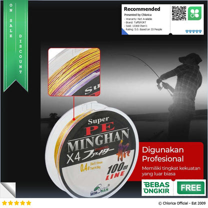 TaffSPORT MINGHAN Senar Benang Tali Pancing Super PE Braided Line 100M X4