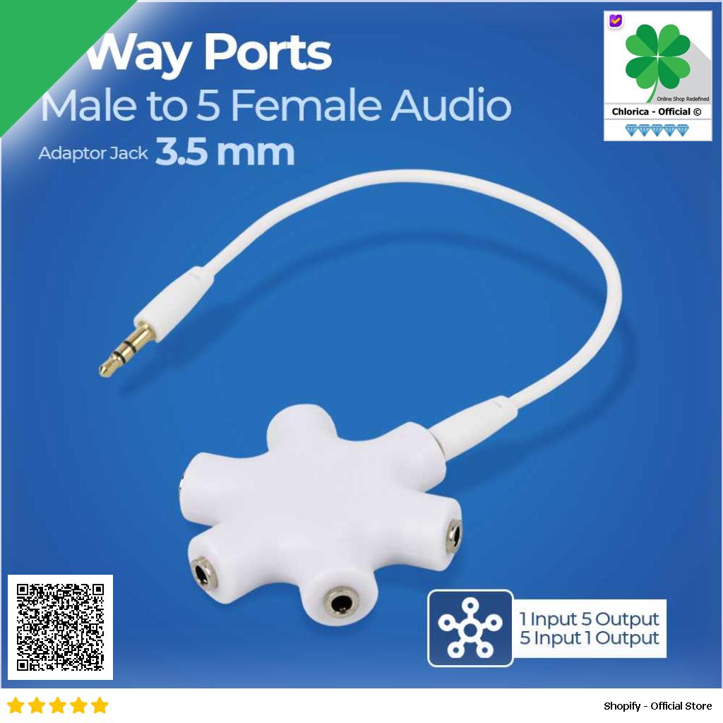 ALLOYSEED 6 Way Port Male to 5 Female Audio Earphone 3.5mm Splitter JLT108