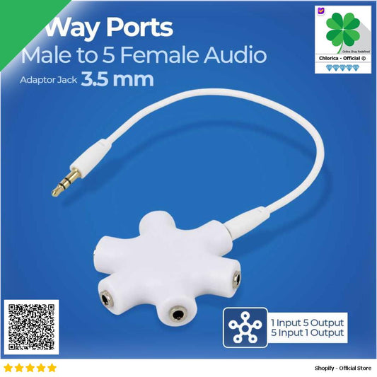 ALLOYSEED 6 Way Port Male to 5 Female Audio Earphone 3.5mm Splitter JLT108
