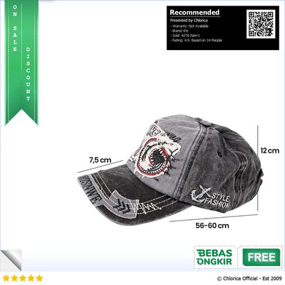 JAMONT Topi Baseball Cap Motif Bordir Shark G139