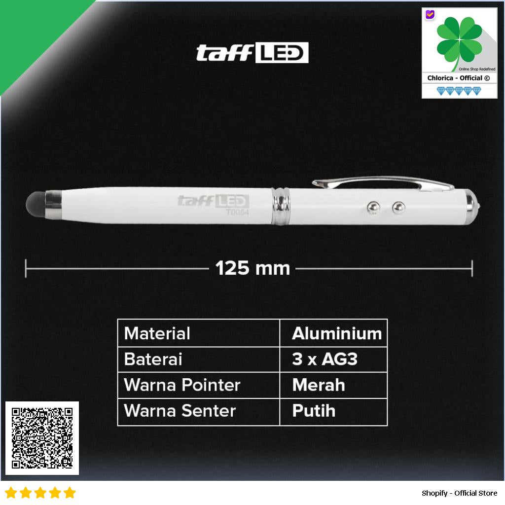 TaffLED Pulpen 4 in 1 Senter Laser Pointer Pen dan Stylus Tinta Hitam T0054