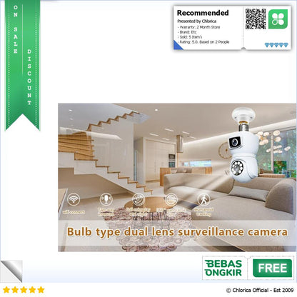 V380 Pro Kamera CCTV Bohlam Dual Lens WiFi IP Camera E27 1080P E9