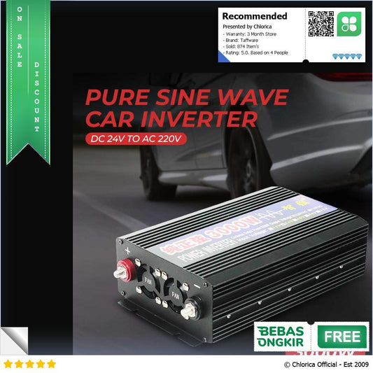 Taffware Power Inverter Mobil Pure Sine Wave DC 24V to AC 220V 3000W NBQ3000W