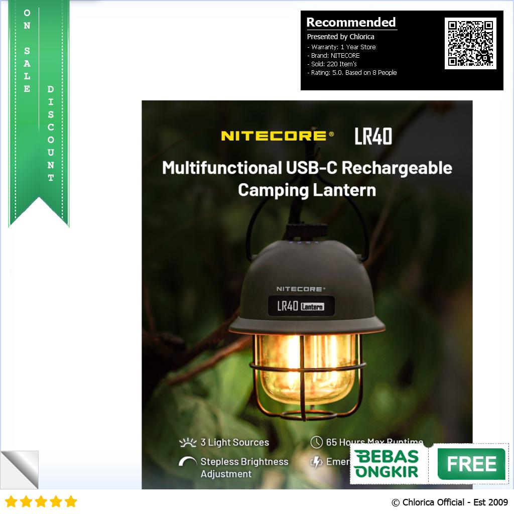 NITECORE Lampu LED Camping Lantern USB 4000mAh 3 Light Sources LR40