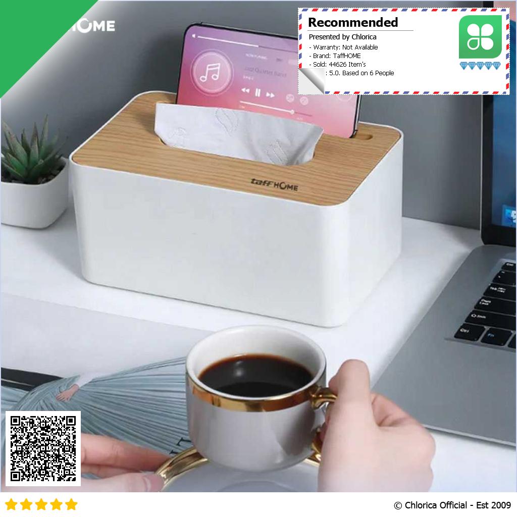 TaffHOME Kotak Tisu Kayu Tissue Box dengan Holder Smartphone ZJ008