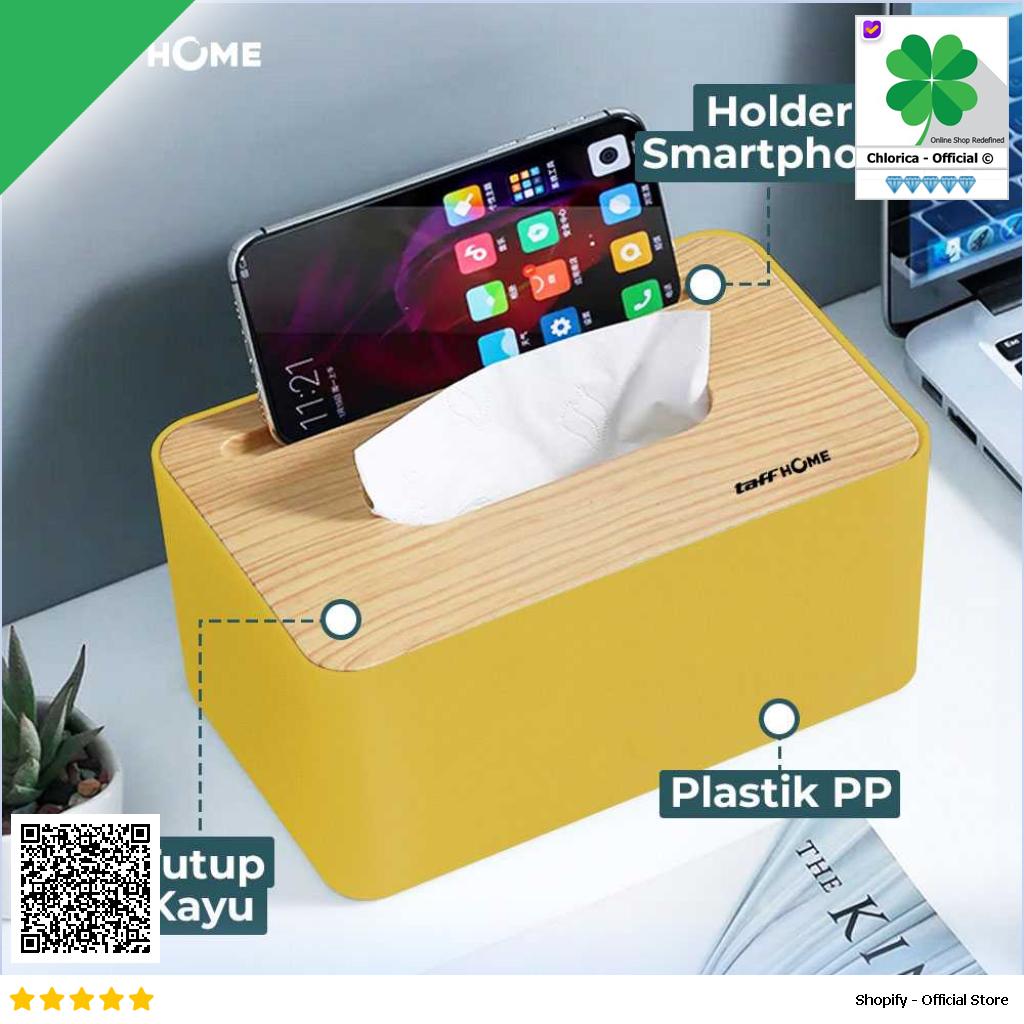 TaffHOME Kotak Tisu Kayu Tissue Box dengan Holder Smartphone ZJ008