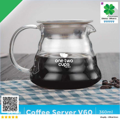 One Two Cups Coffee Server V60 Drip Pour Over Borosilicate Glass SE101