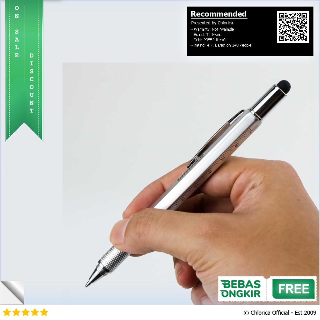 Taffware Pena Multifungsi Plastik Stylus Penggaris Waterpass Obeng 9625