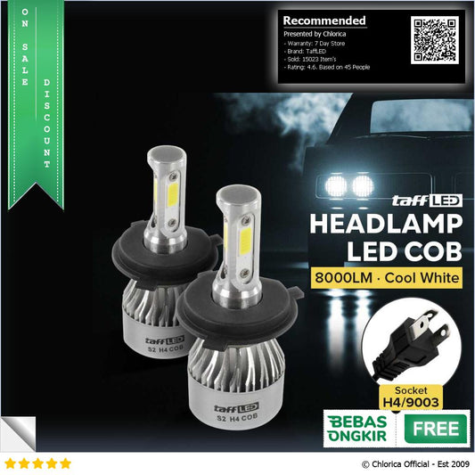 TaffLED Lampu Depan Mobil LED COB Headlamp 8000LM Cool White 2 PCS S2