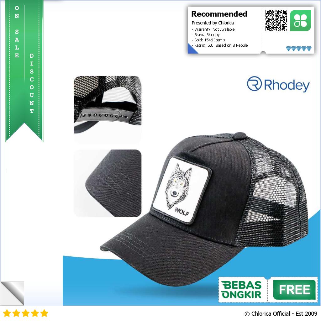 Rhodey Topi Trucker Unisex Jaring Mesh Hat Wolf Patch DH YK