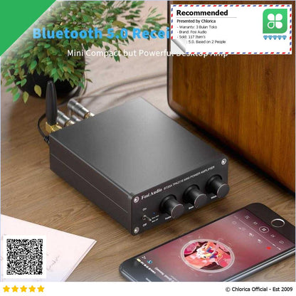 Fosi Audio Mini Power Amplifier Bluetooth 5.0 2 Channel TPA3116 BT20A