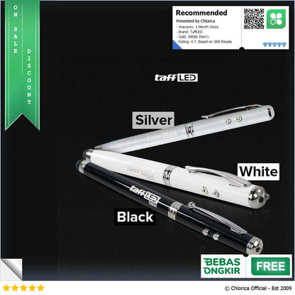 TaffLED Pulpen 4 in 1 Senter Laser Pointer Pen dan Stylus Tinta Hitam T0054