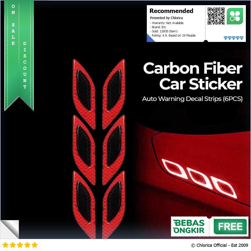 LARATH Carbon Fiber Car Sticker Auto Warning Decal Strips 6PCS 1183