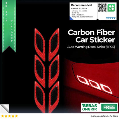 LARATH Carbon Fiber Car Sticker Auto Warning Decal Strips 6PCS 1183