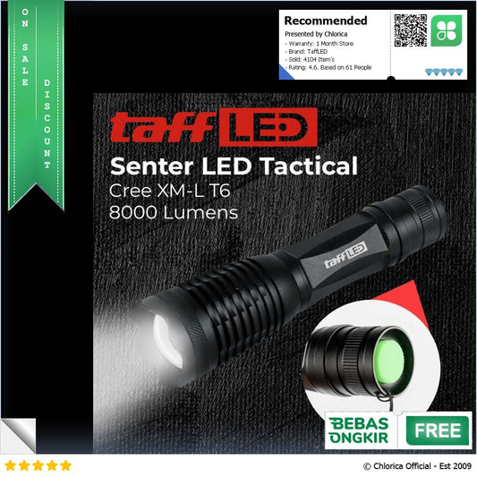 TaffLED Senter LED Tactical Cree XM L T6 8000 Lumens F18