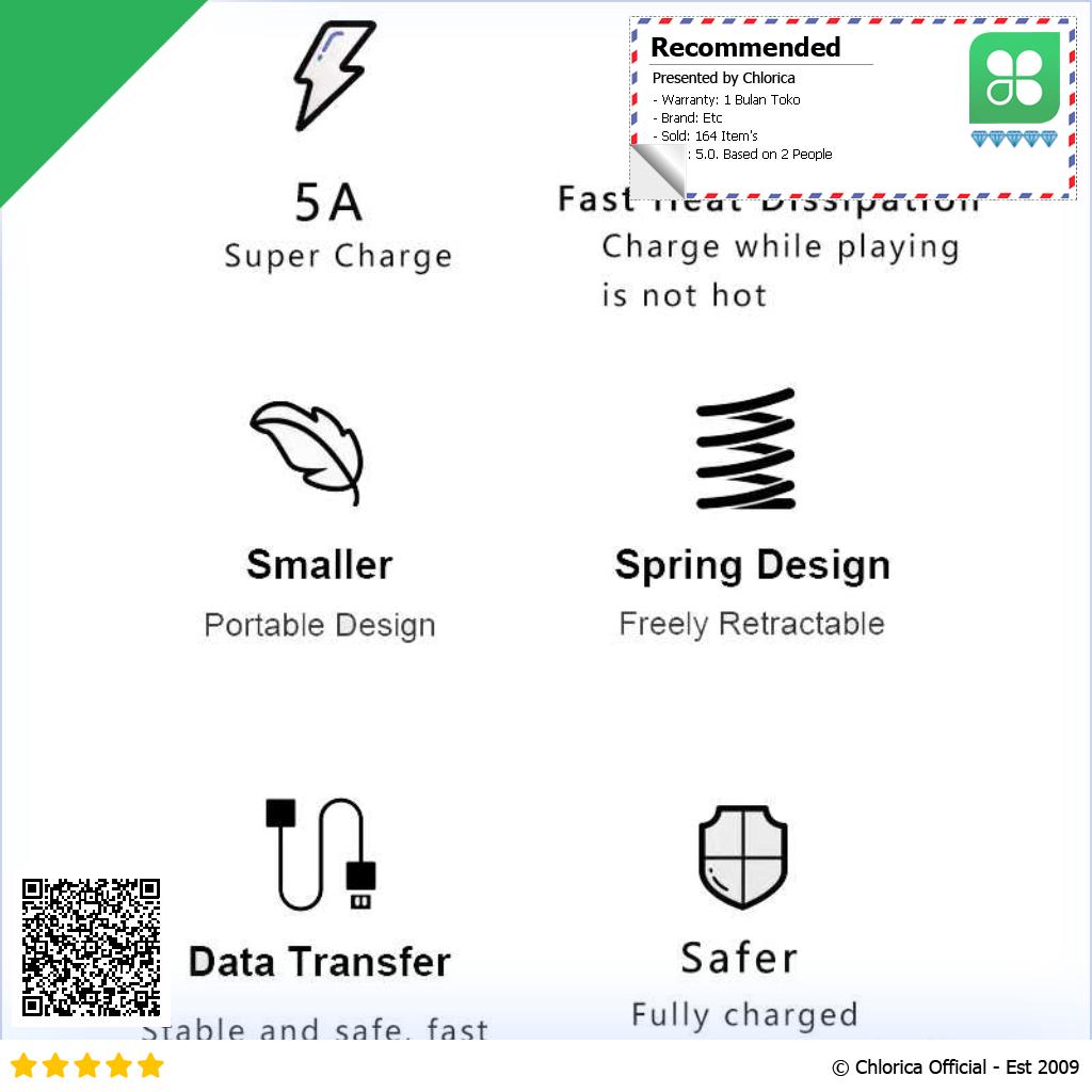 KEBISS Kabel Charger USB Type C Fast Charging Spring Cable 40W 5A 1m D8