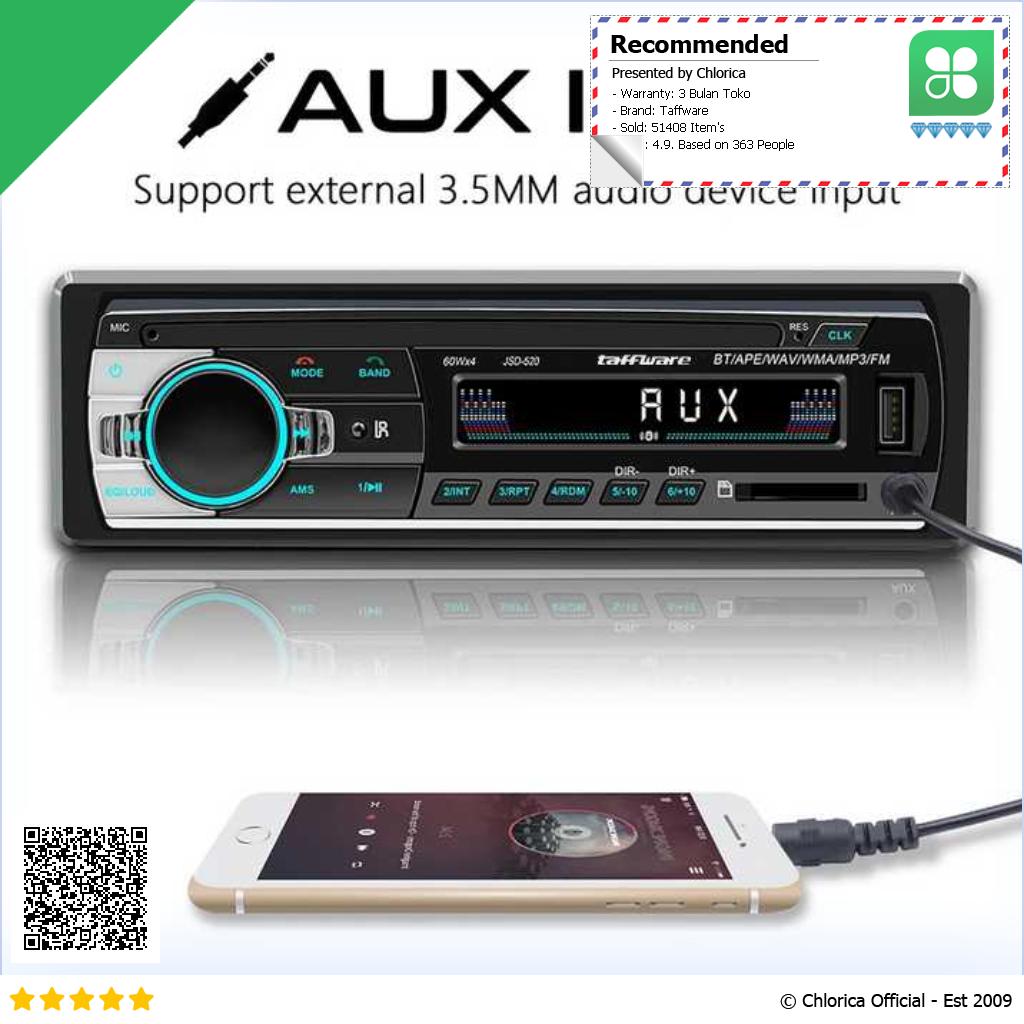 Taffware Tape Mobil Audio Multifungsi Bluetooth MP3 FM Radio ISO 1 DIN JSD 520