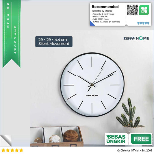 TaffHOME Jam Dinding Bulat Silent Movement Quartz Model Modern H6589