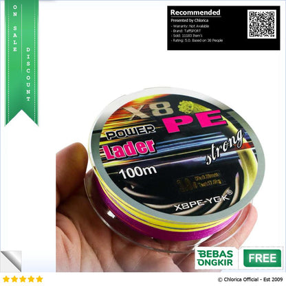 TaffSPORT Senar Benang Tali Pancing Super PE Braided Fishing Line 100M X8