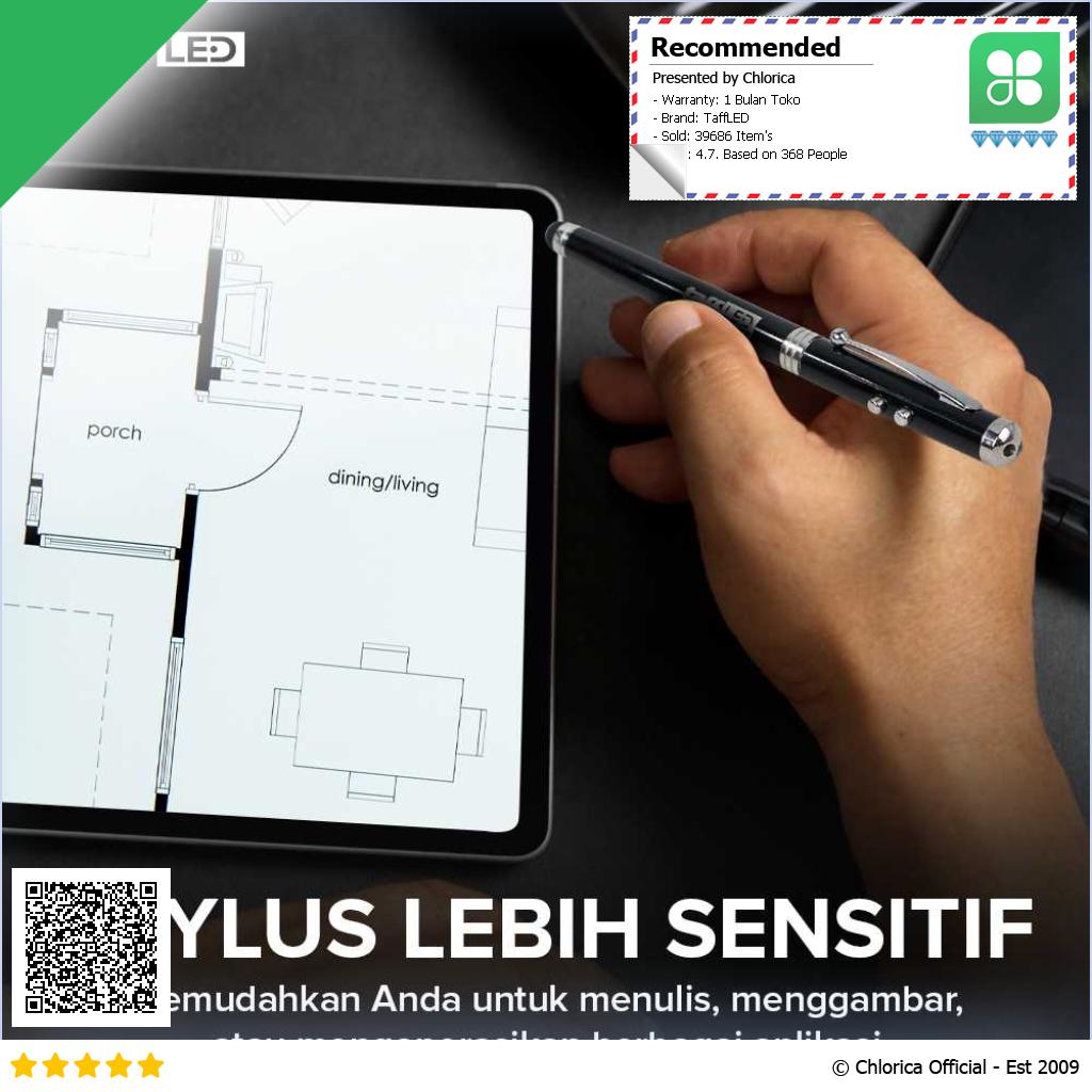 TaffLED Pulpen 4 in 1 Senter Laser Pointer Pen dan Stylus Tinta Hitam T0054