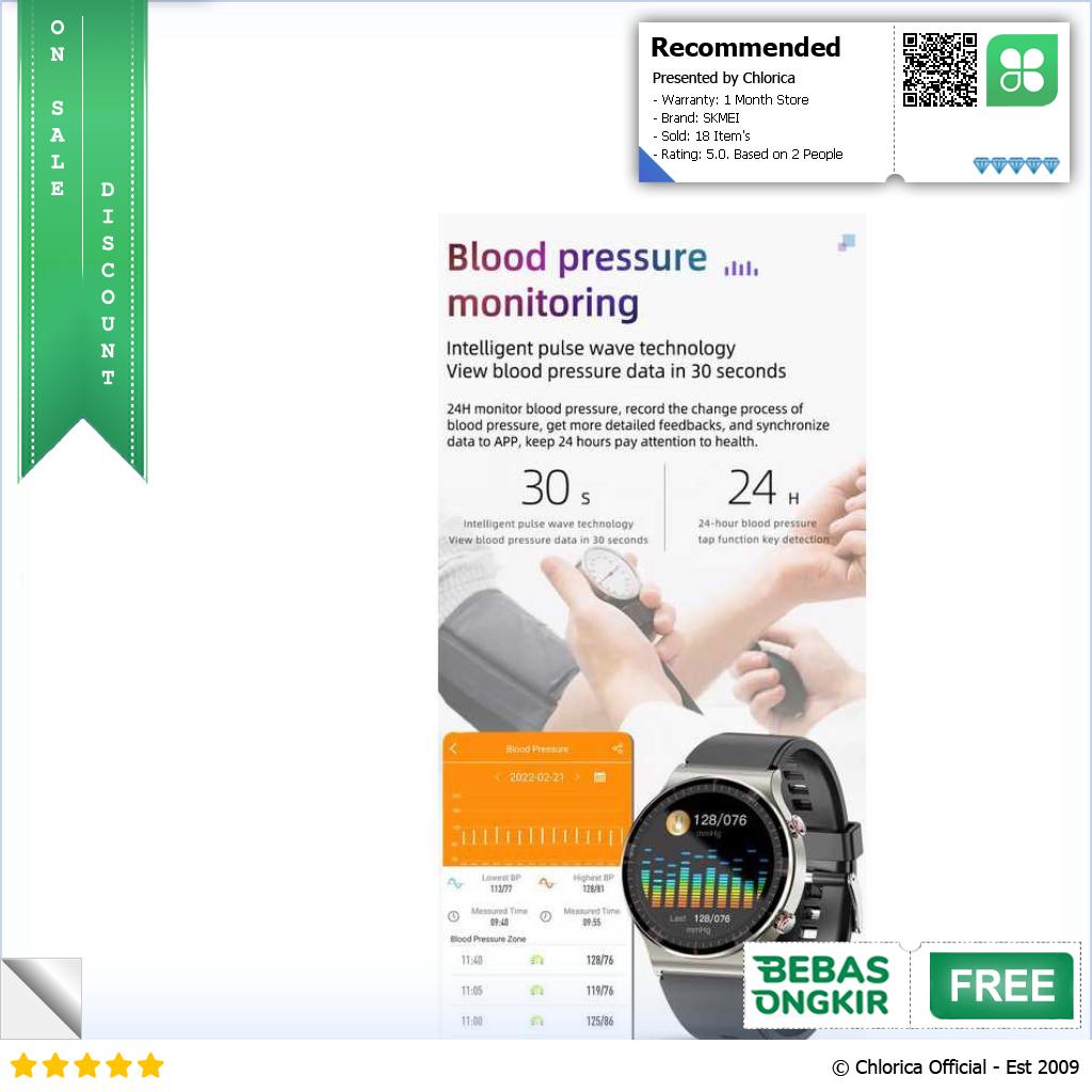 SKMEI Smartwatch Medical Grade ECG Heart Rate Blood Oxygen G08